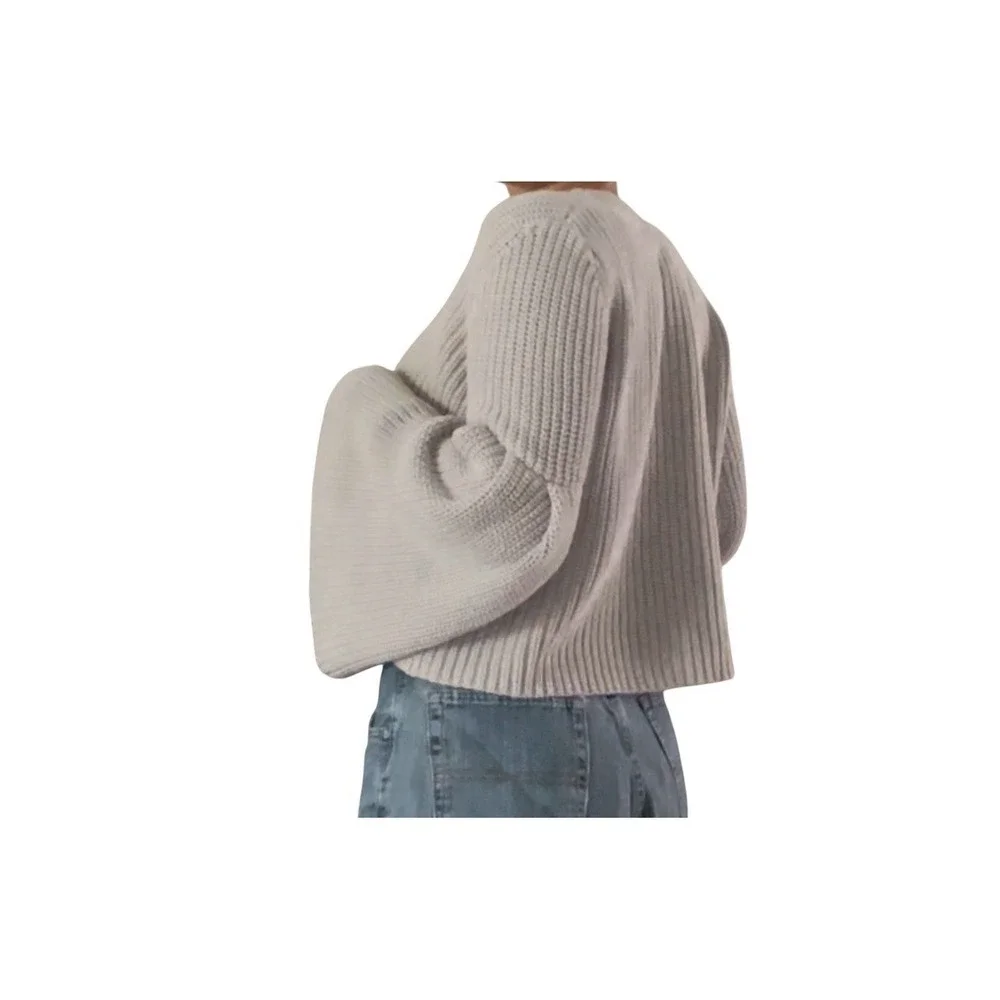 Free‎ People 100% Cotton Sweater Womens Small Gray Knit Damsel Bell Sleeve Soft